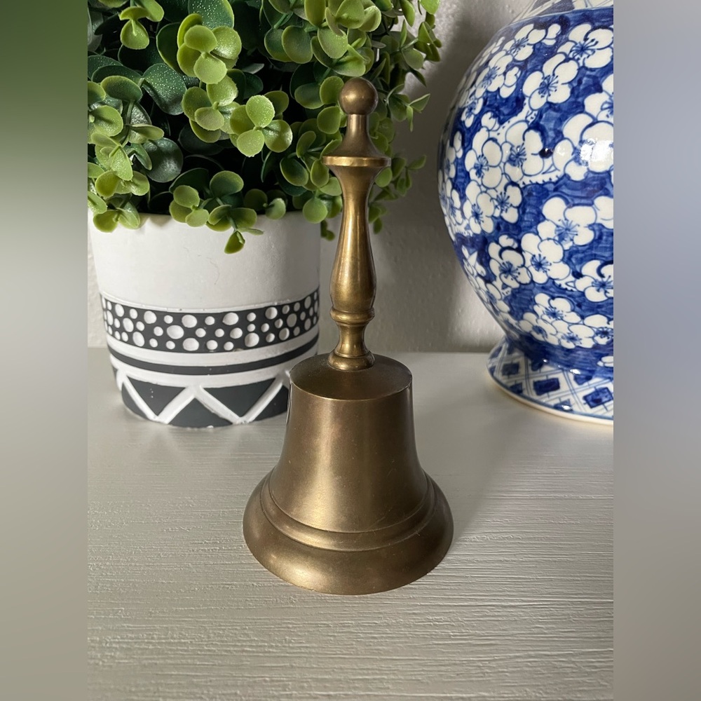 Vintage Heavy Solid Brass Hand Bell All Brass Handle ornate Classic Decor